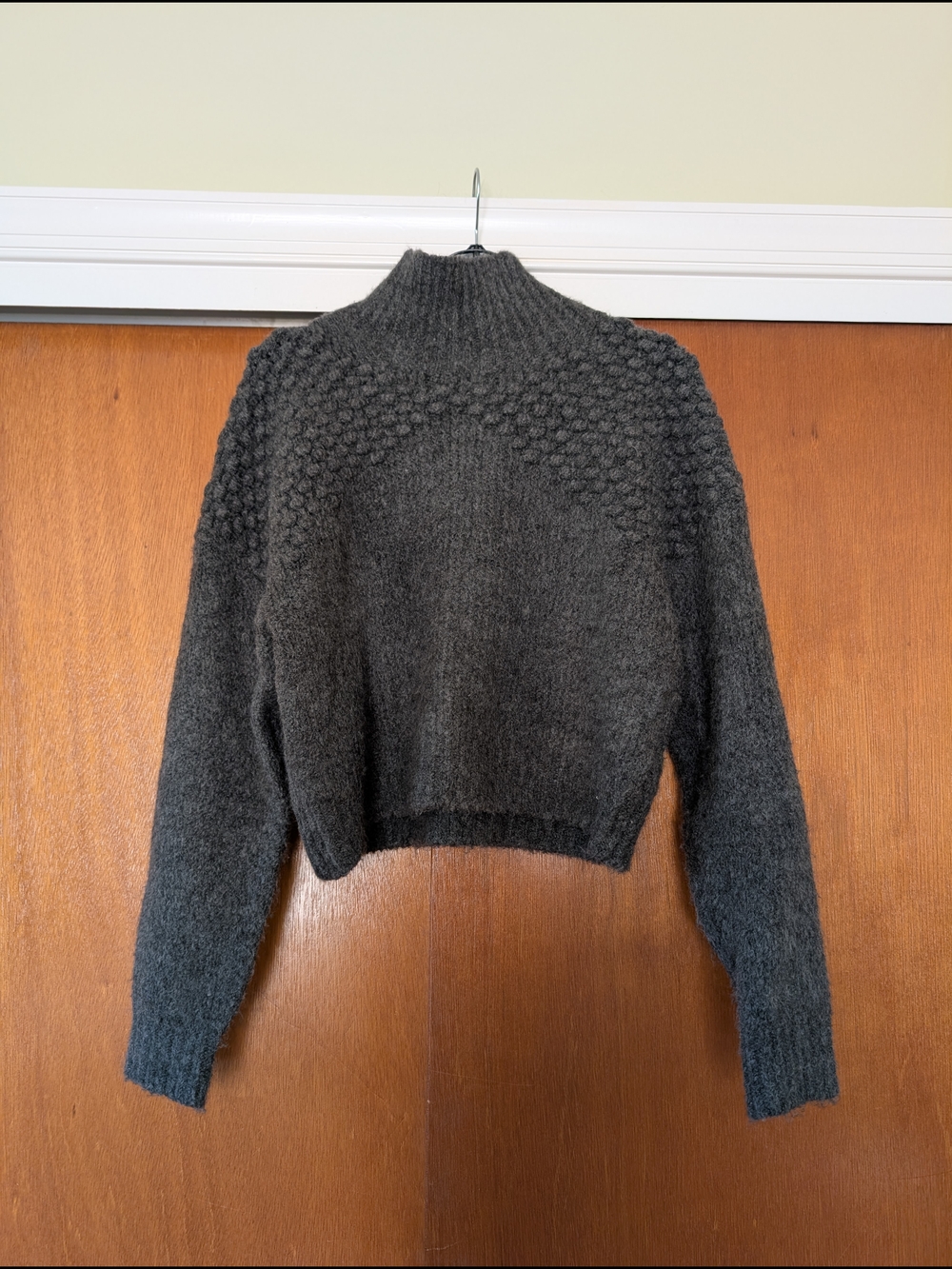 Free People Charcoal Gray Textured Mock Neck Sweater Cozy - Picture 9 of 11